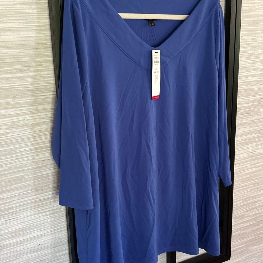 NWT Talbots periwinkle blue knit jersey V-neck top three-quarter sleeve plus siz - Picture 4 of 6